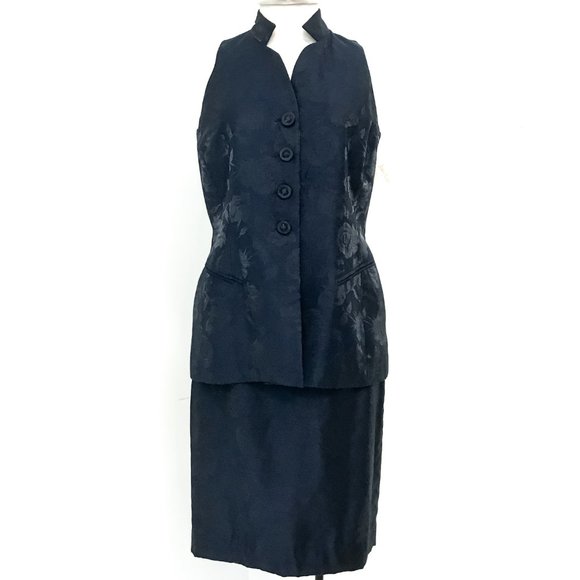 Dior 10P Metallic Floral Formal Skirt Suit Navy Petite - Picture 15 of 15